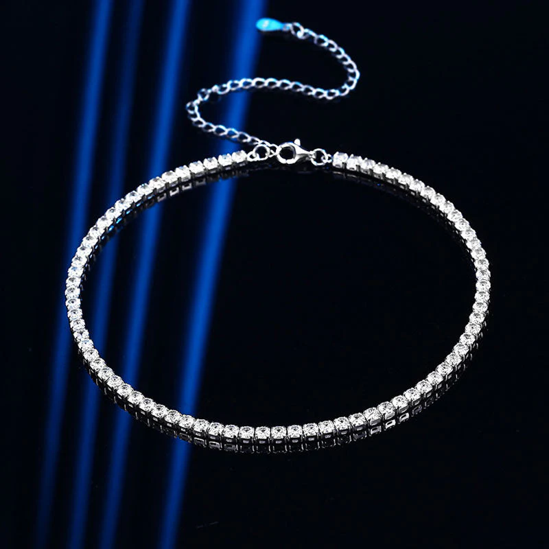 Iced Out Sterling Silver Round Cut Cubic Zirconia Tennis Chain NeckLace - Image 3
