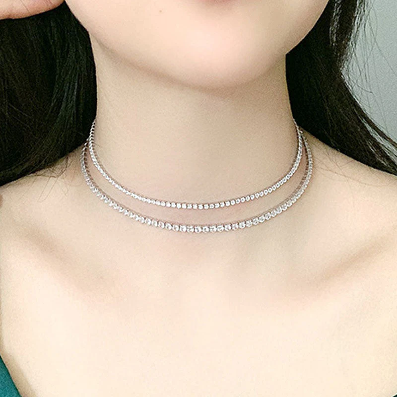 Iced Out Sterling Silver Round Cut Cubic Zirconia Tennis Chain NeckLace - Image 4
