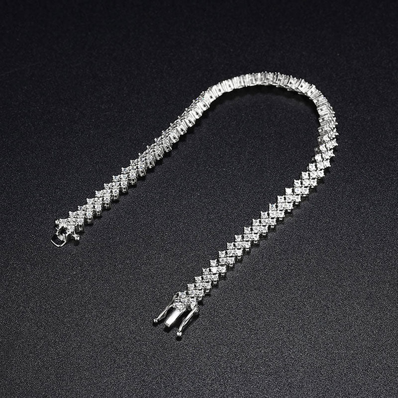 Iced Out Sterling Silver Triangle Cluster Moissanite Tennis Bracelet - Image 2