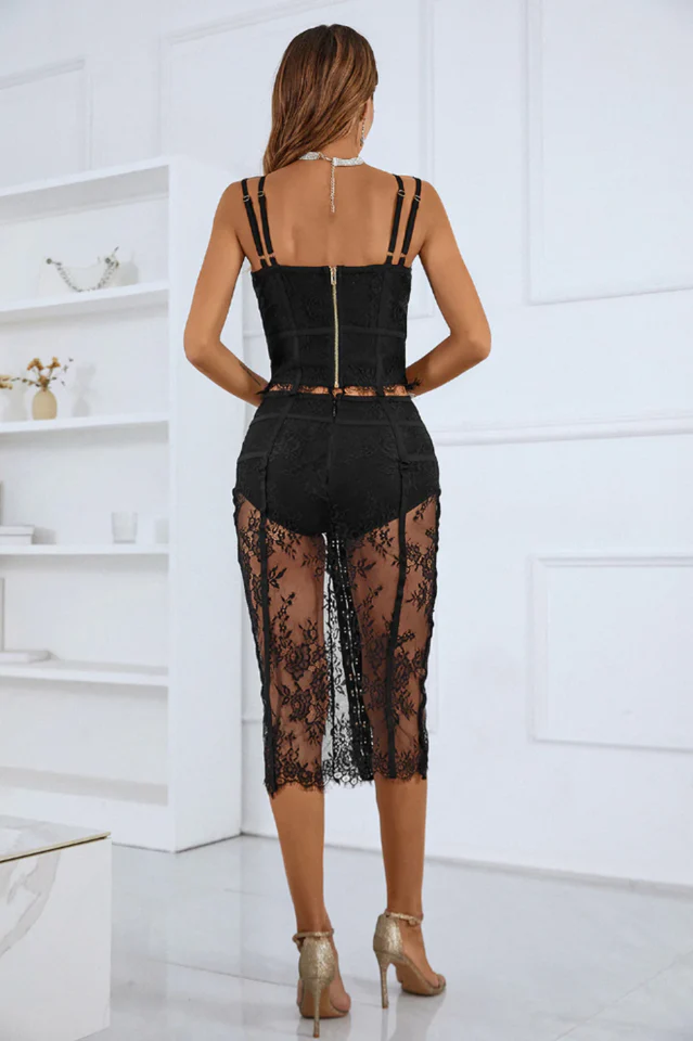 Ida Lace Black Sheer Dress Set - Image 2