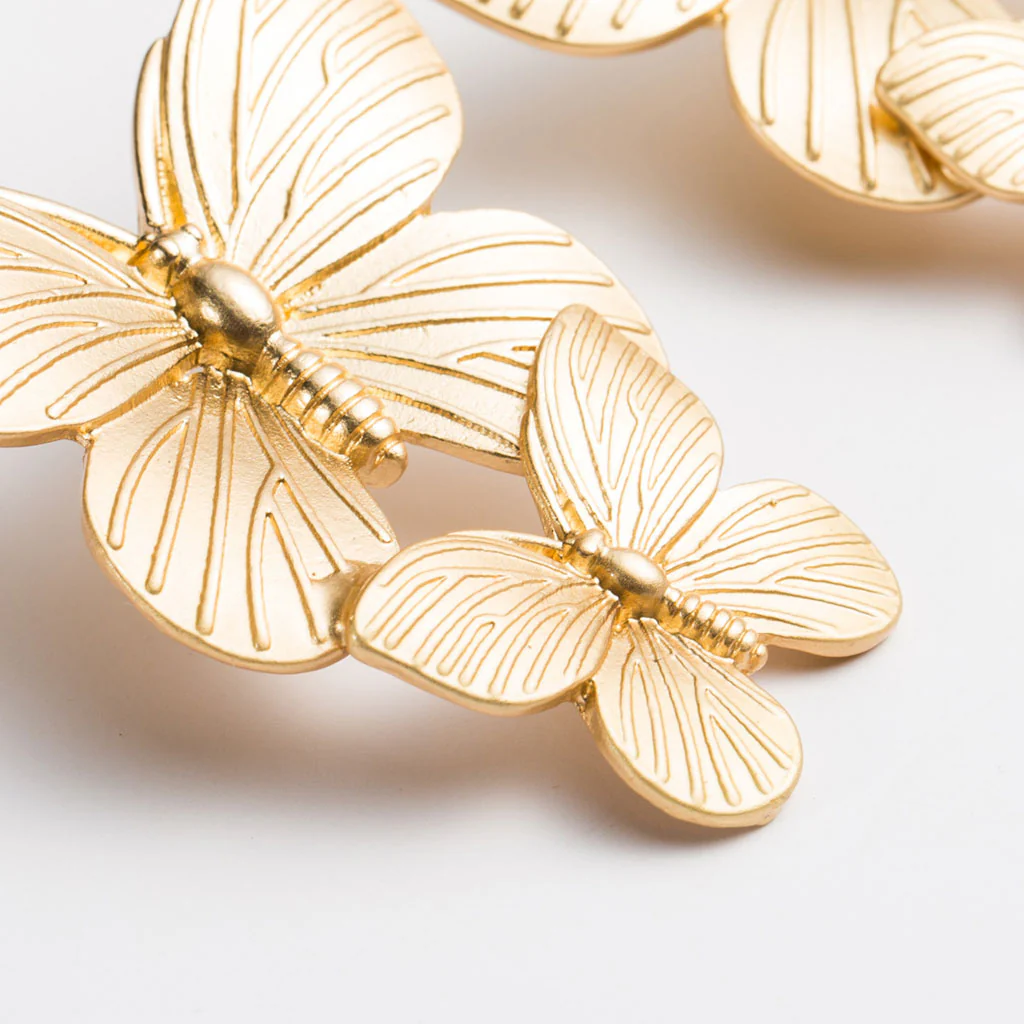 Intricate Metallic Double Butterfly Drop Earrings - Gold - Image 5