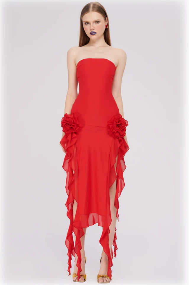 Irregular Tulle Bandeau Dress - Image 2
