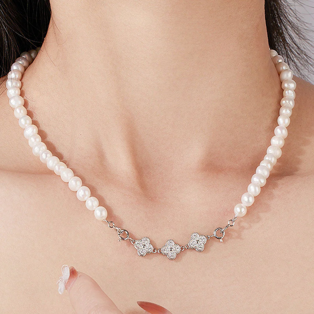 IT IS BAROQUE Freshwater Pearl Cubic Zirconia Clover Smile NeckLace - Image 5