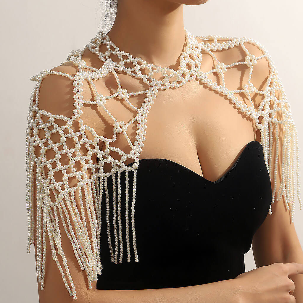 IT IS BAROQUE Macrame Fringe Imitation Pearl Choker Body Chain - Image 2