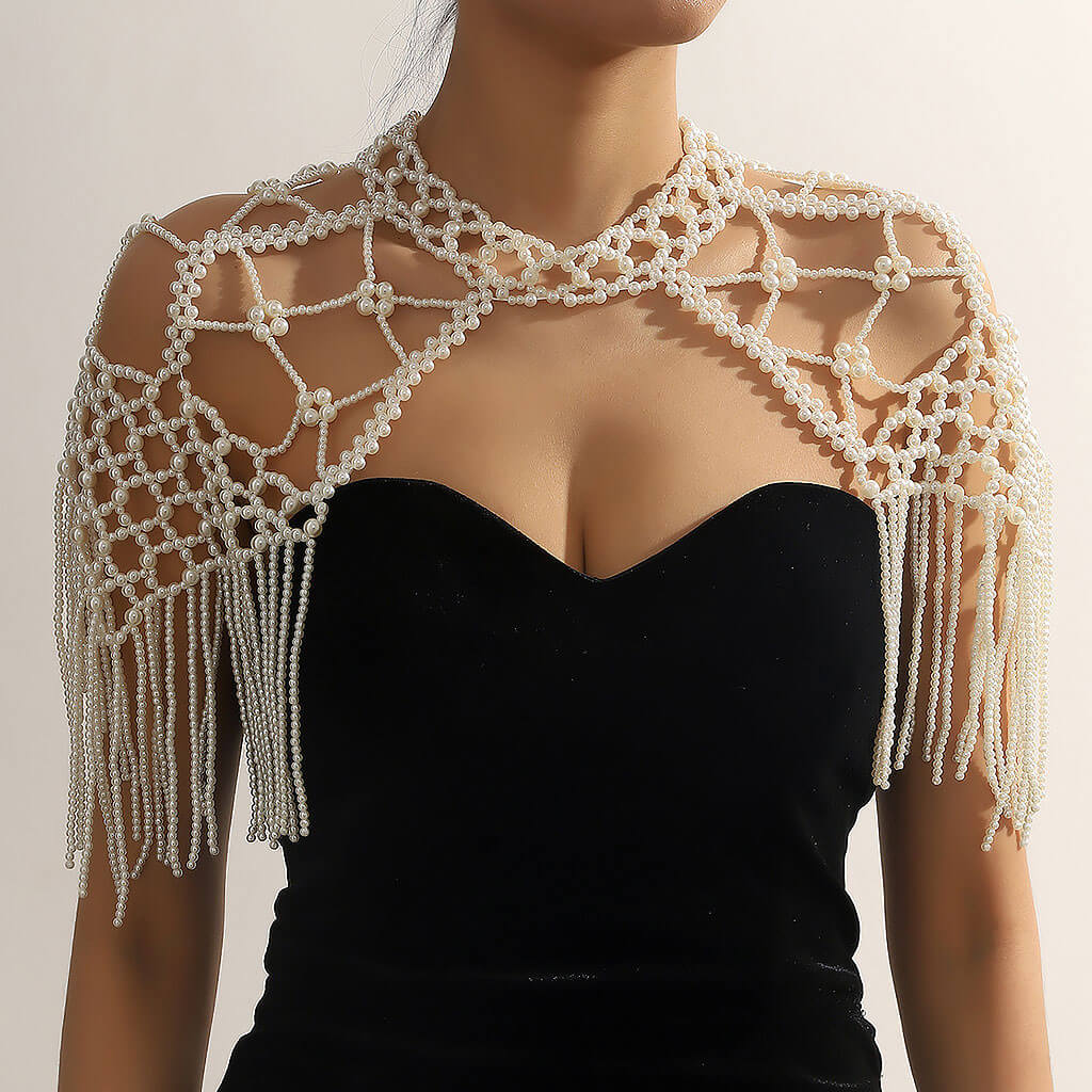 IT IS BAROQUE Macrame Fringe Imitation Pearl Choker Body Chain - Image 3