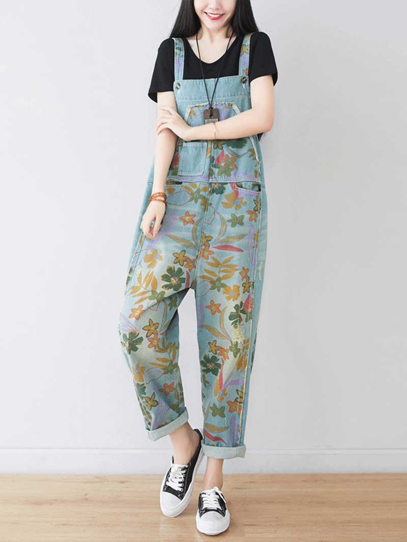 It's My Life Flower Printed Denim Overall Dungarees - Image 2