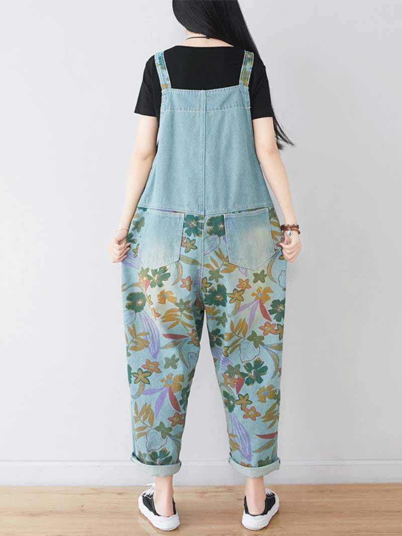 It's My Life Flower Printed Denim Overall Dungarees - Image 3