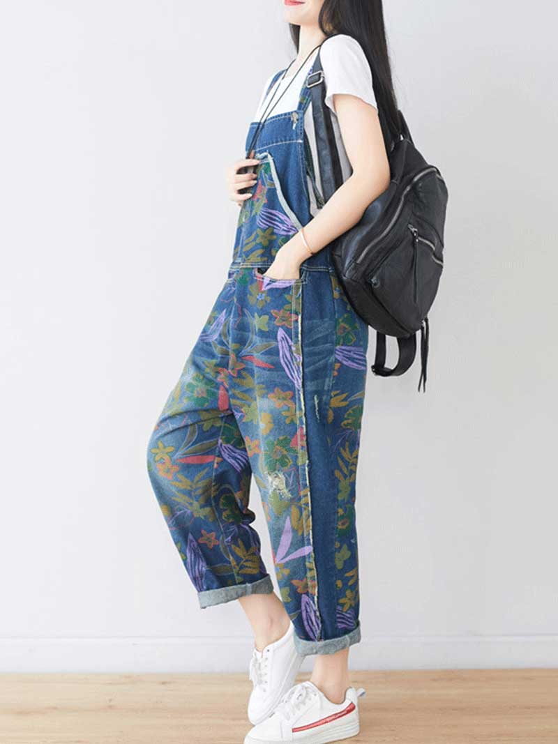 It's My Life Flower Printed Denim Overall Dungarees - Image 4