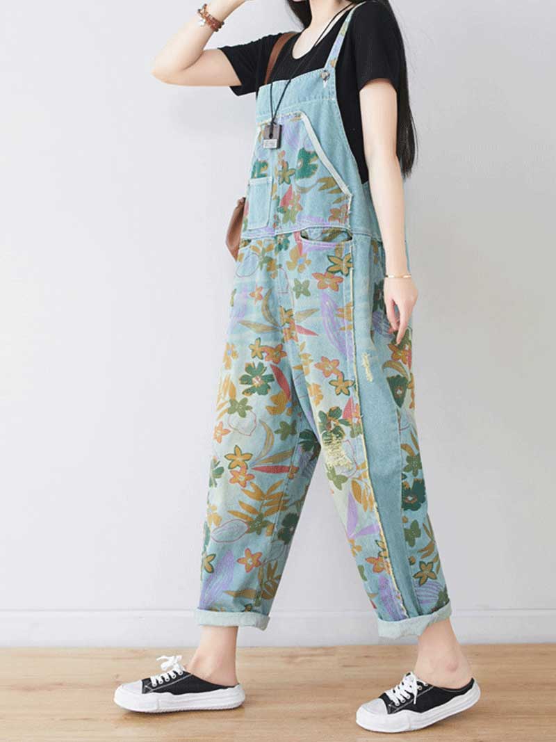 It's My Life Flower Printed Denim Overall Dungarees - Image 5