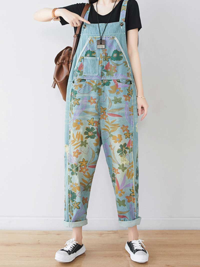 It's My Life Flower Printed Denim Overall Dungarees - Image 7