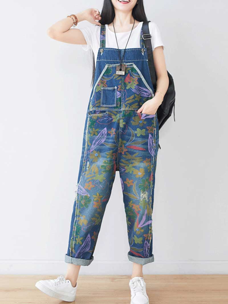 It's My Life Flower Printed Denim Overall Dungarees - Image 8