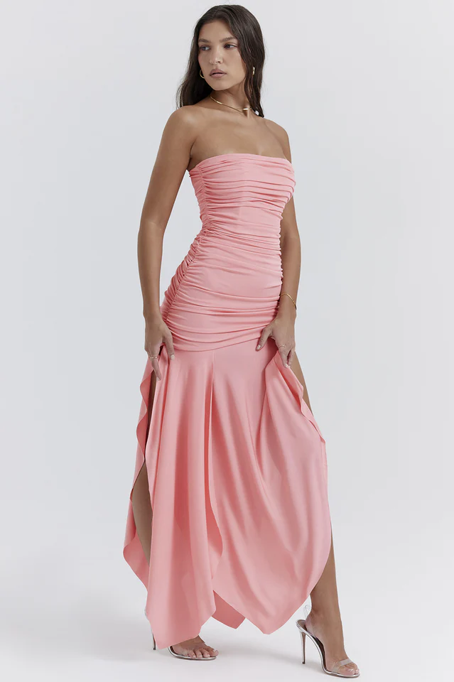 Ivana Apricot Gathered Asymmetric Dress - Image 4