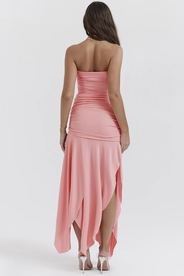 Ivana Apricot Gathered Asymmetric Dress - Image 5