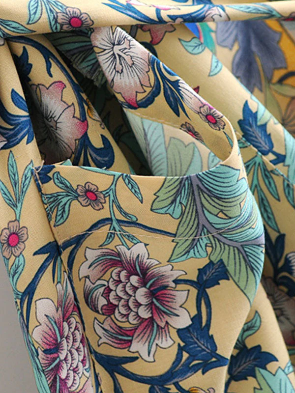 Long Kimono Floral Print Green Color Cotton Viscose Long Length Gown Kimono Duster Robe - Image 5