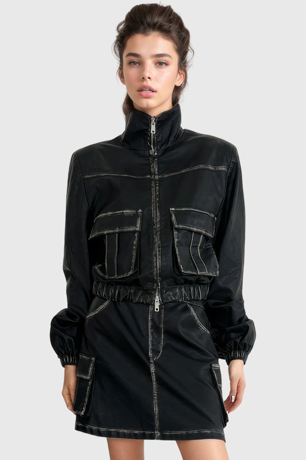 Jacket and Skirt 2-Piece Set - Black - Image 2