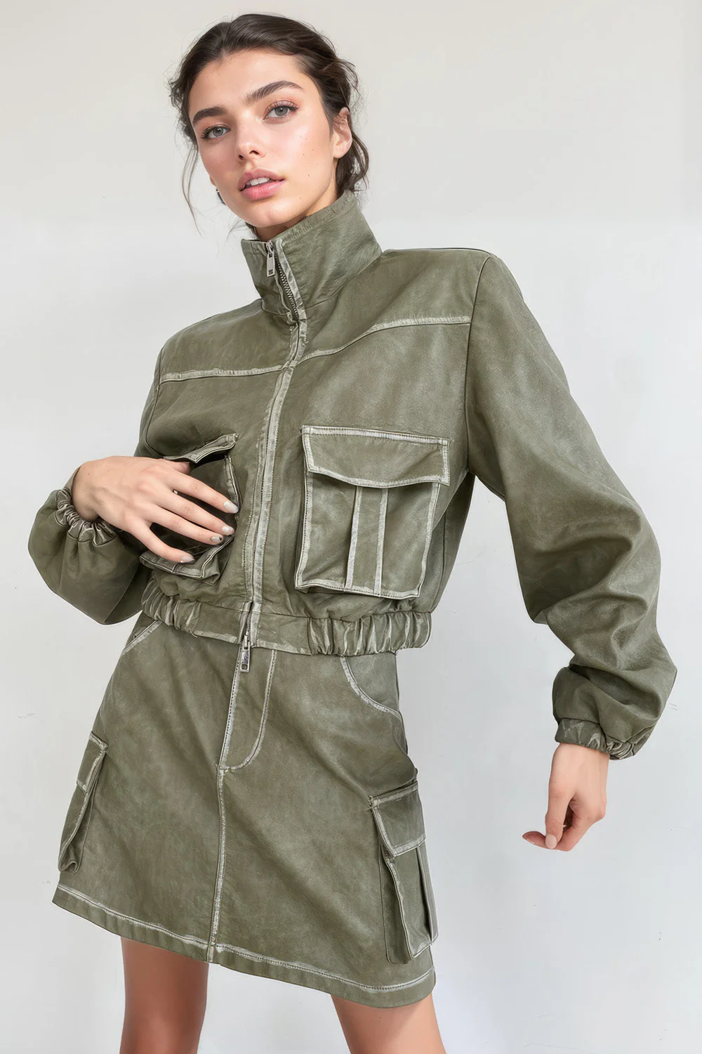 Jacket and Skirt 2-Piece Set - Green - Image 2