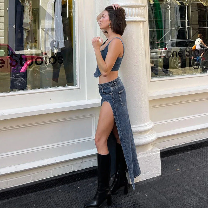 MIKA HIGHT SIDE SLIT DENIM MAXI Skirt - Image 3