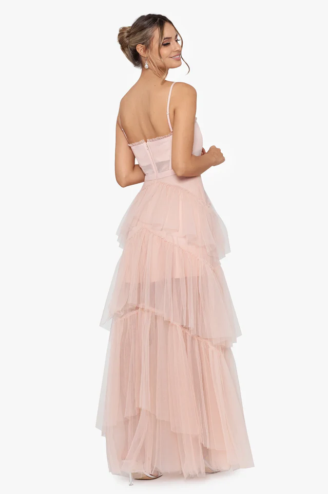 Jasmine Long Spaghetti Strap Mesh Corset Gown - Image 2