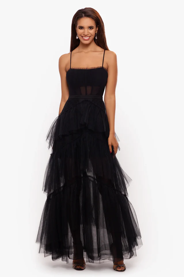 Jasmine Long Spaghetti Strap Mesh Corset Gown - Image 3