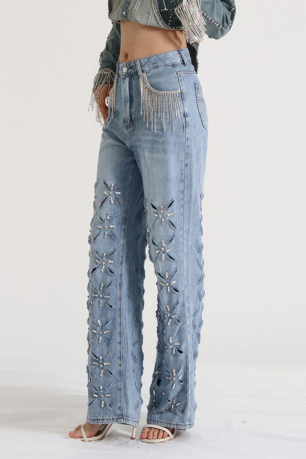 Jeans with Rhinestones - Blue - Image 3