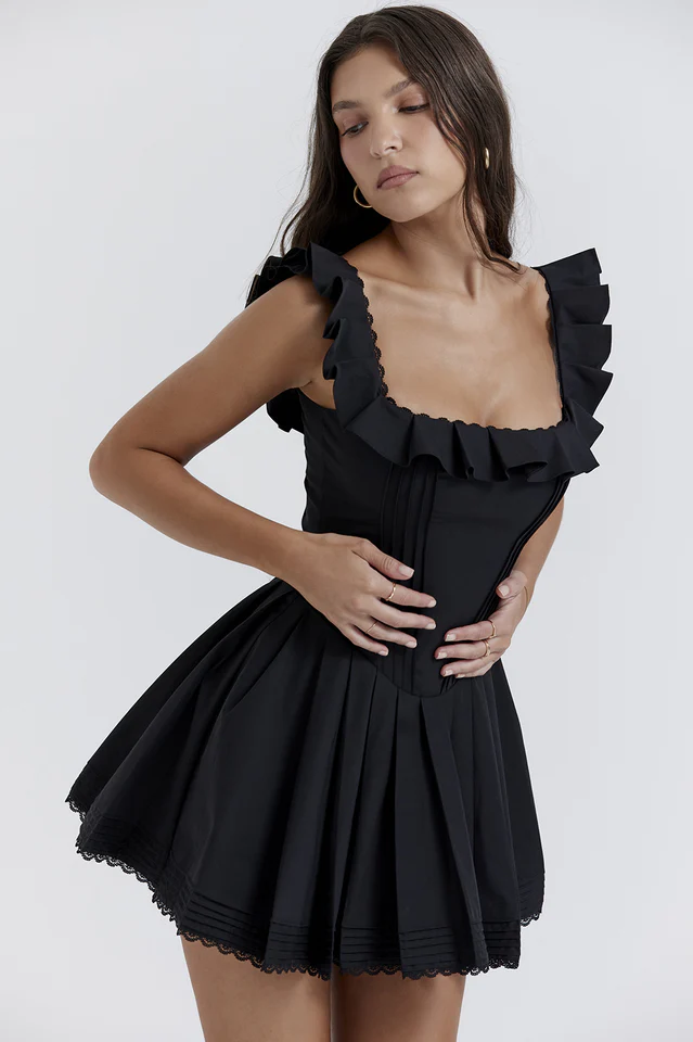 Jemima Black Pin Tuck Pleated Dress - Image 2
