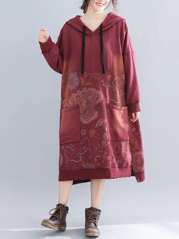 Jo V-Neck Hooded Sweatshirt Floral Prints Shift Dress - Image 2
