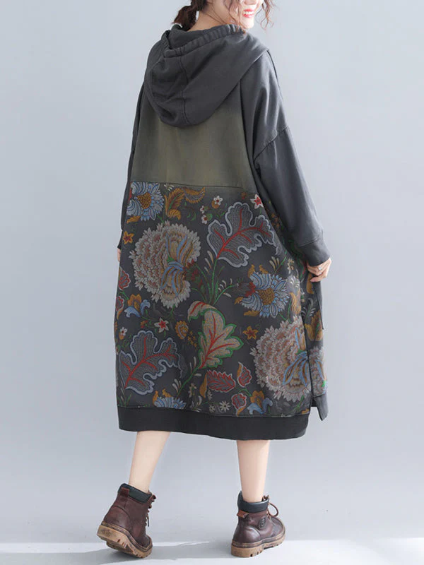 Jo V-Neck Hooded Sweatshirt Floral Prints Shift Dress - Image 3