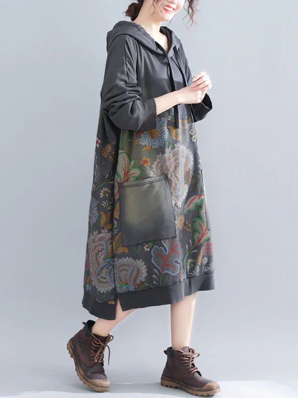 Jo V-Neck Hooded Sweatshirt Floral Prints Shift Dress - Image 4