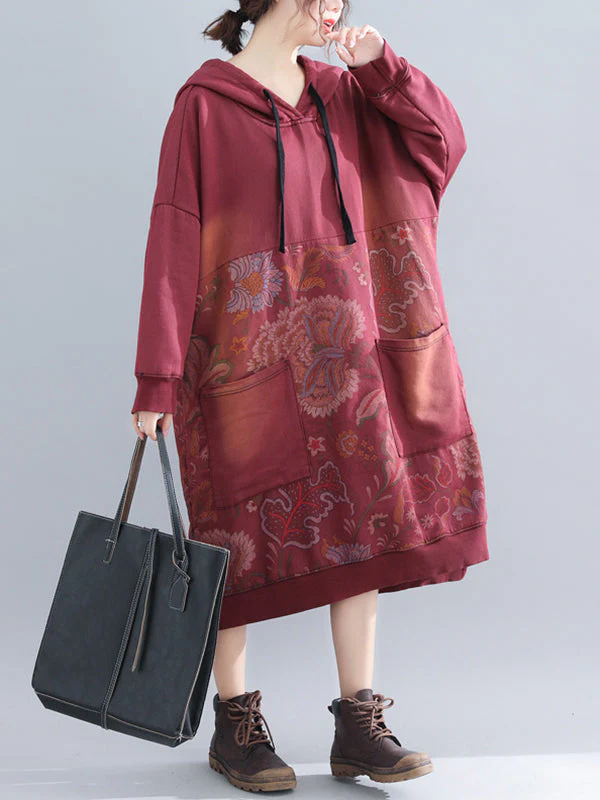 Jo V-Neck Hooded Sweatshirt Floral Prints Shift Dress - Image 5