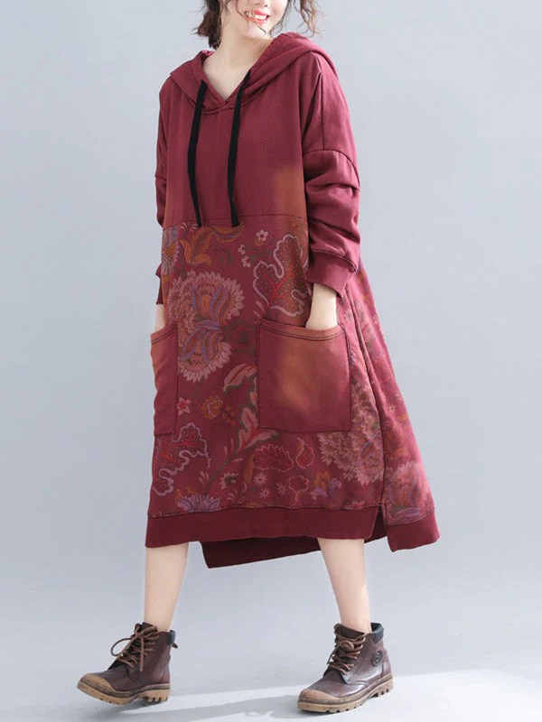 Jo V-Neck Hooded Sweatshirt Floral Prints Shift Dress - Image 6
