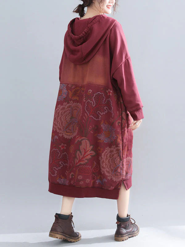 Jo V-Neck Hooded Sweatshirt Floral Prints Shift Dress - Image 7
