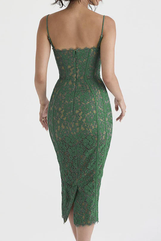 Joelle Forest Lace Midi Dress - Image 10