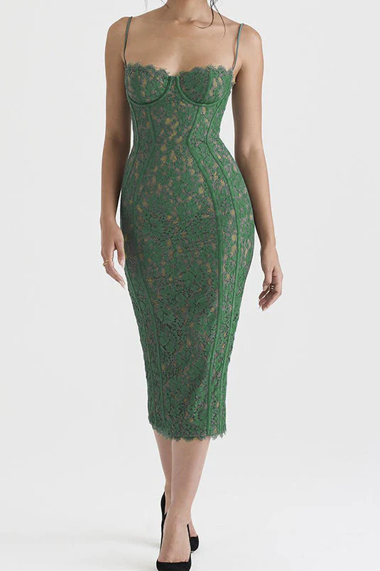 Joelle Forest Lace Midi Dress - Image 8