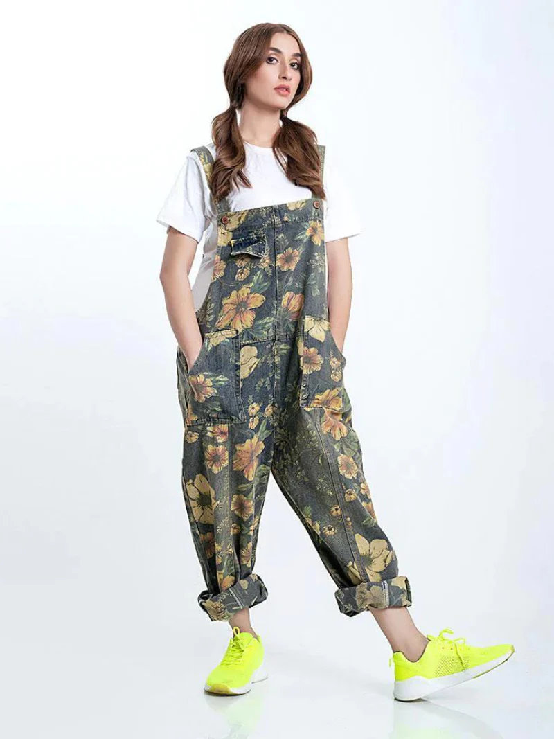 Jump For Joy Floral Print Cotton Overalls Dungaree - Image 4