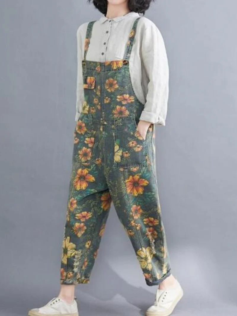 Jump For Joy Floral Print Cotton Overalls Dungaree - Image 5