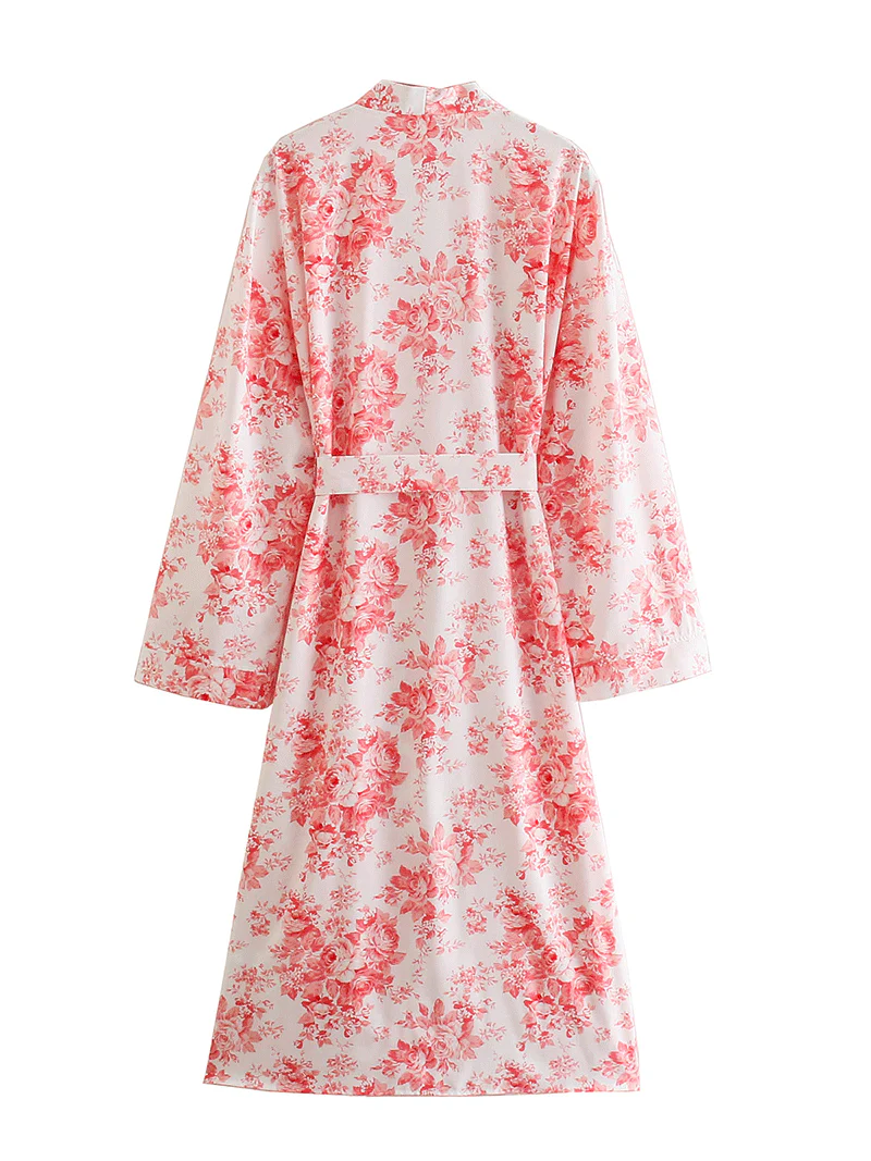 Birthday party Drawstring Print Red Color Polyester Long Length Gown Kimono Duster Robe - Image 2