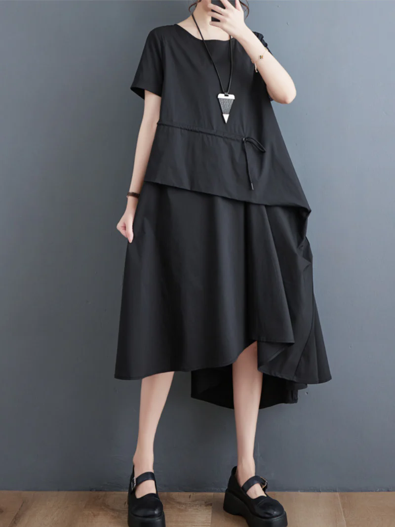 Just My Style Cotton Round Neck Loose A-line Dress - Image 4