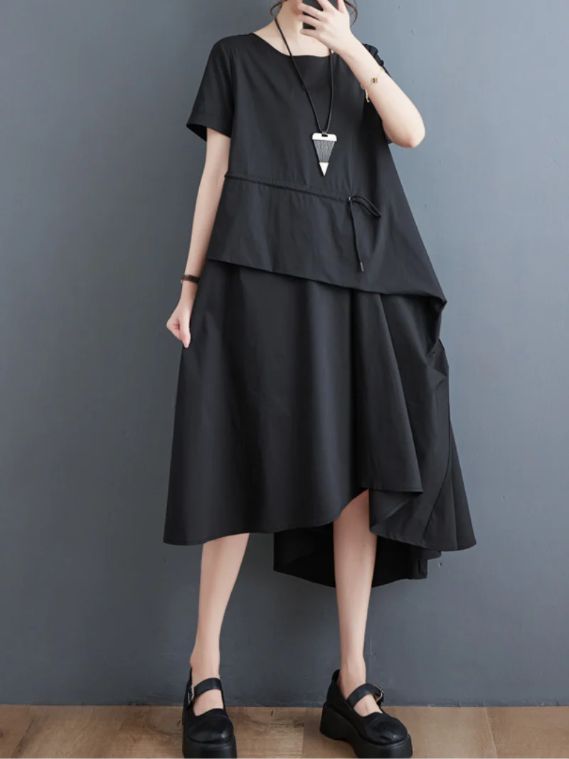 Just My Style Cotton Round Neck Loose A-line Dress - Image 5