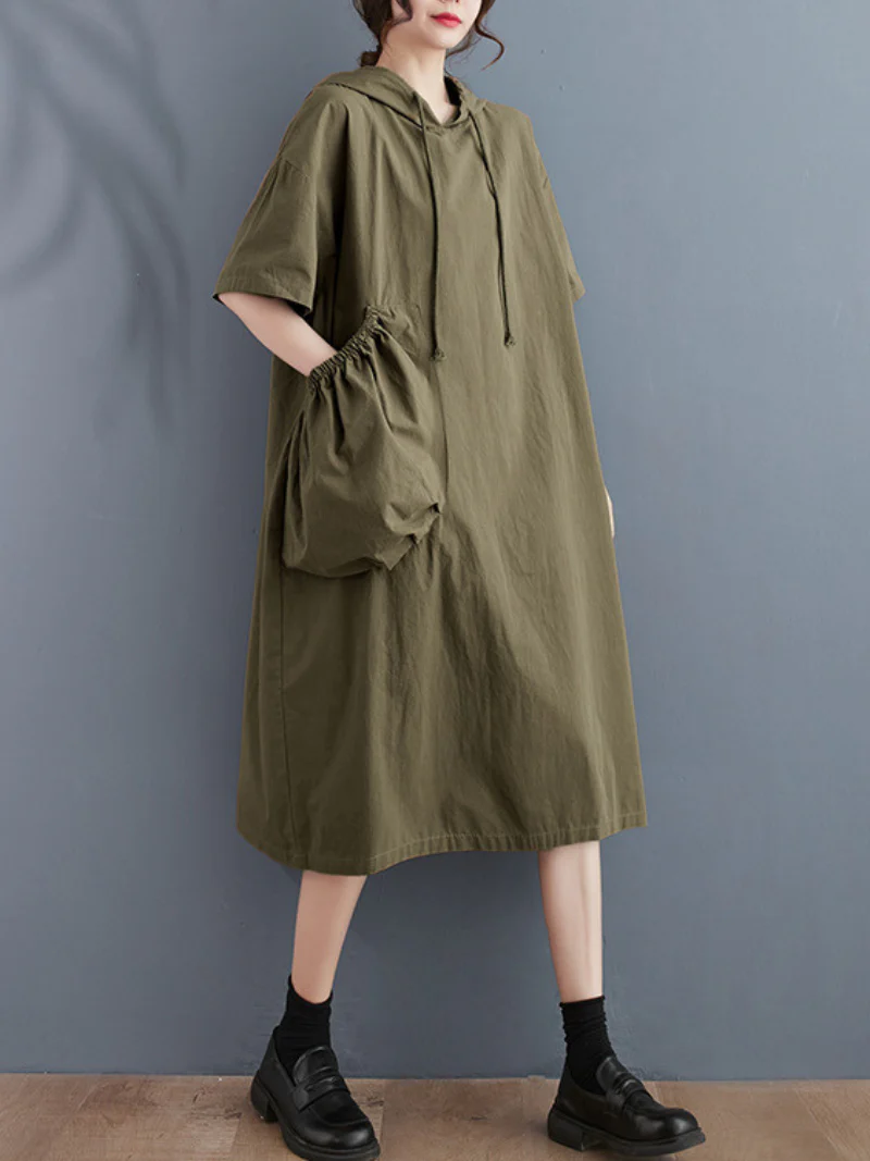Just My Type Cotton Midi Length Hoodie Dress - Image 3