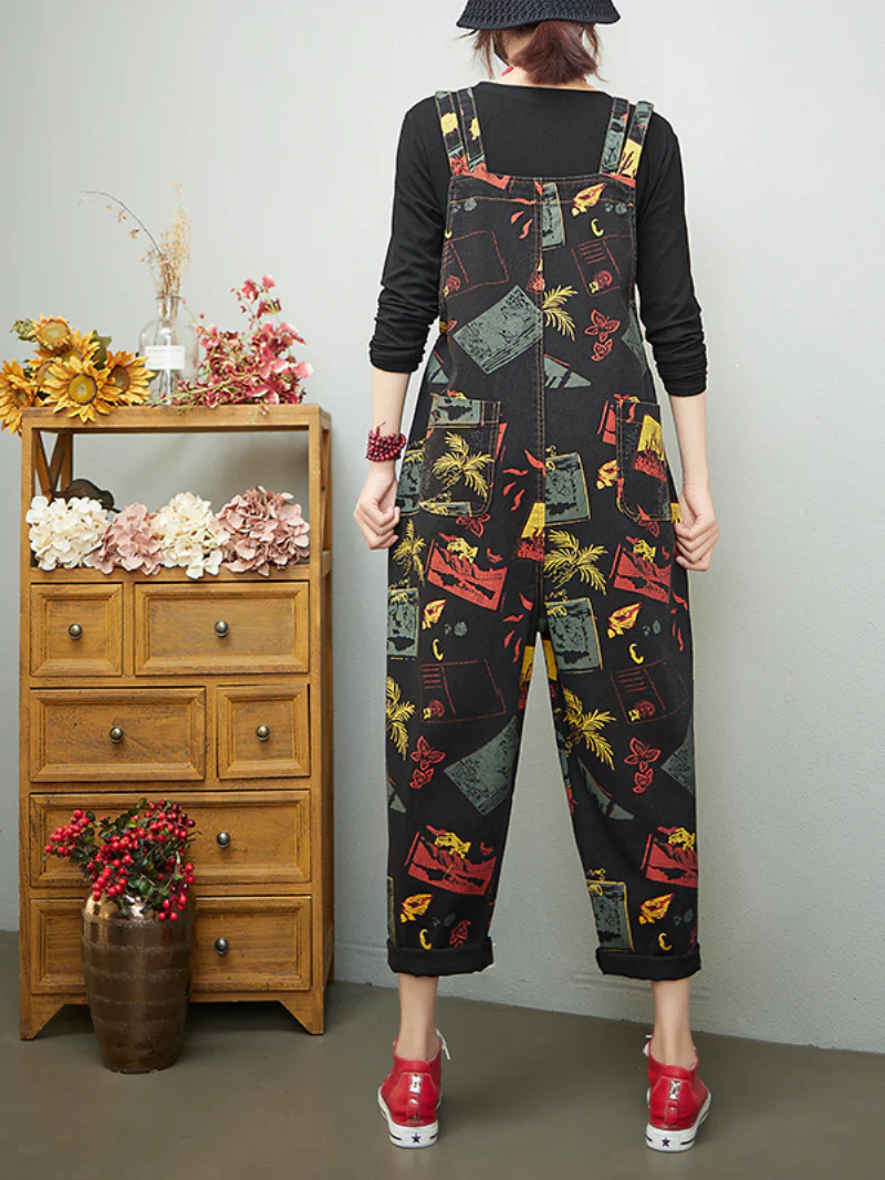 Keep Your Dream Save Denim Printed High Waist Overalls - Image 2