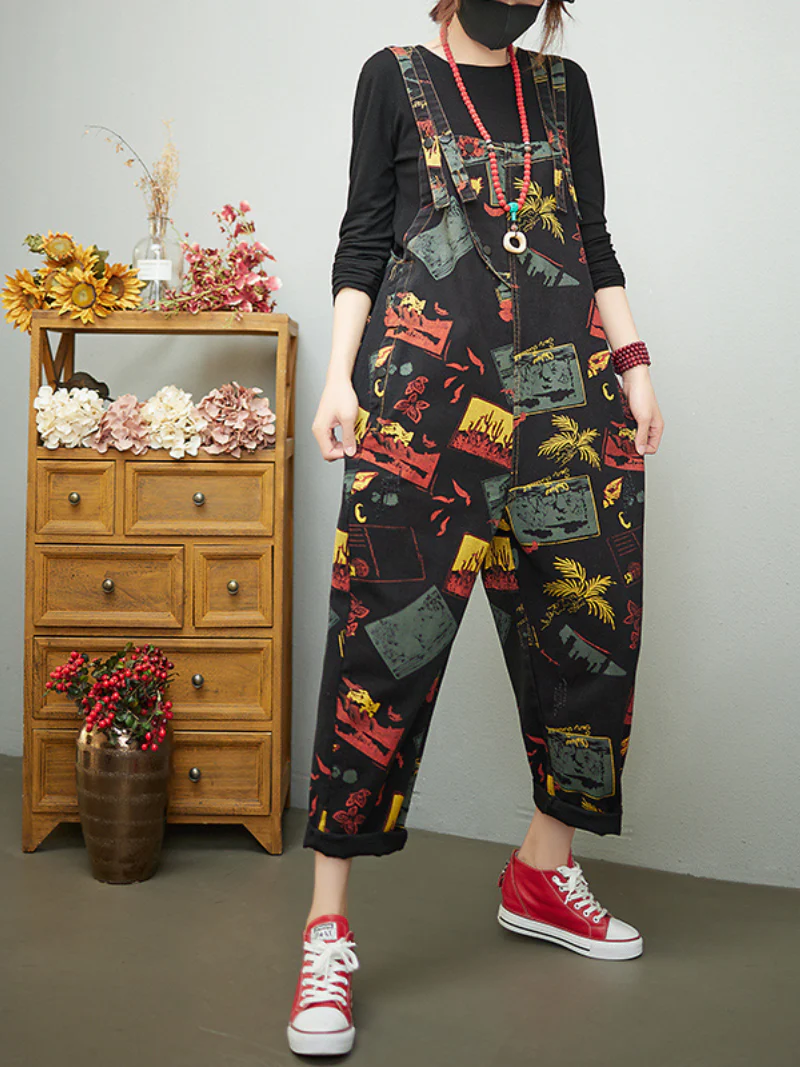 Keep Your Dream Save Denim Printed High Waist Overalls - Image 3