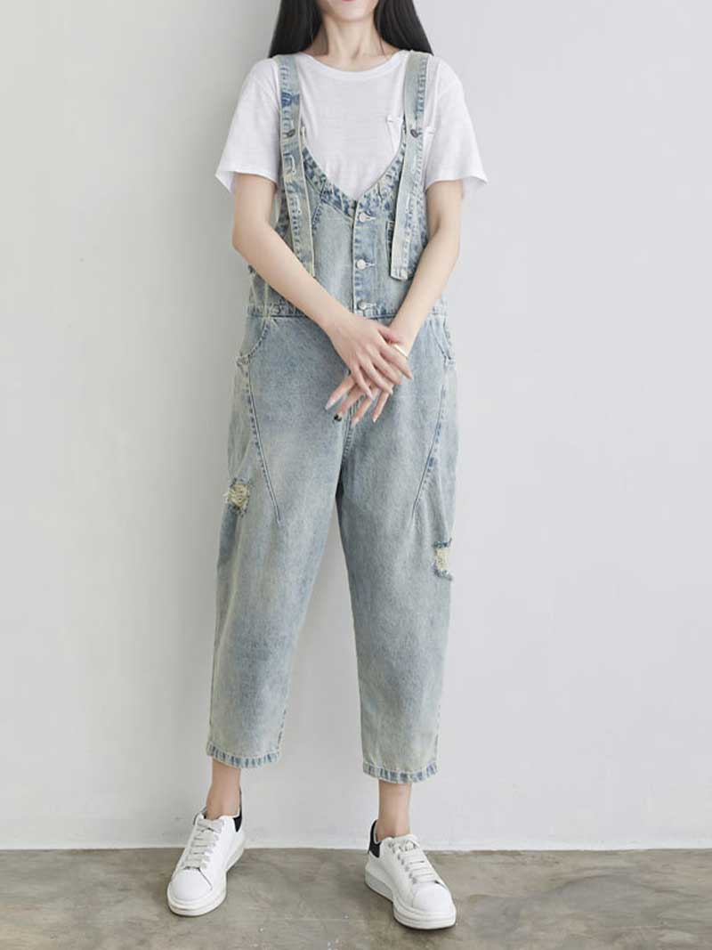 Keep Your dreams Save Denim Ripped Overall Dungarees - Image 2