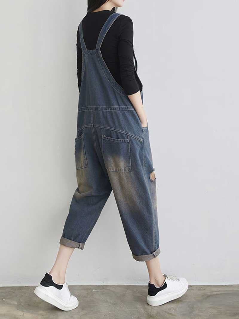 Keep Your dreams Save Denim Ripped Overall Dungarees - Image 3