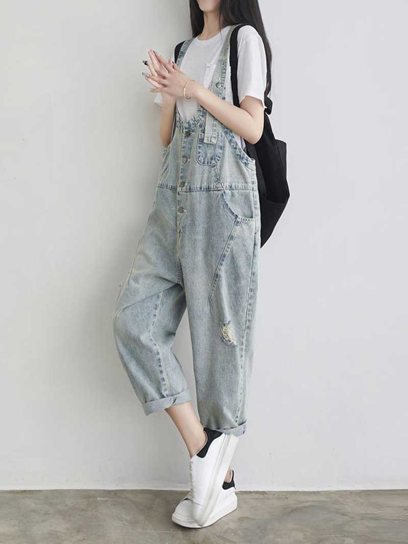 Keep Your dreams Save Denim Ripped Overall Dungarees - Image 4