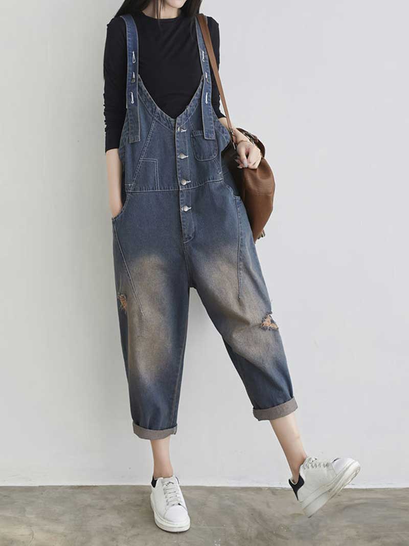 Keep Your dreams Save Denim Ripped Overall Dungarees - Image 8
