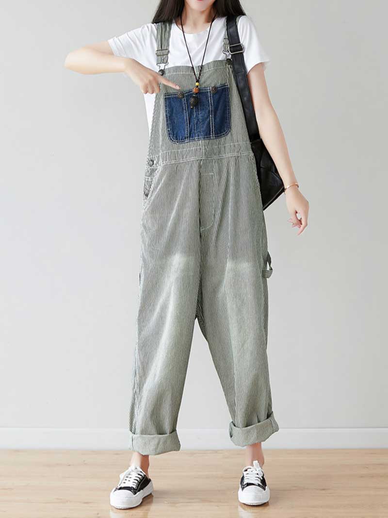Keep Your Eyes Patch Denim Overall Dungarees - Image 3