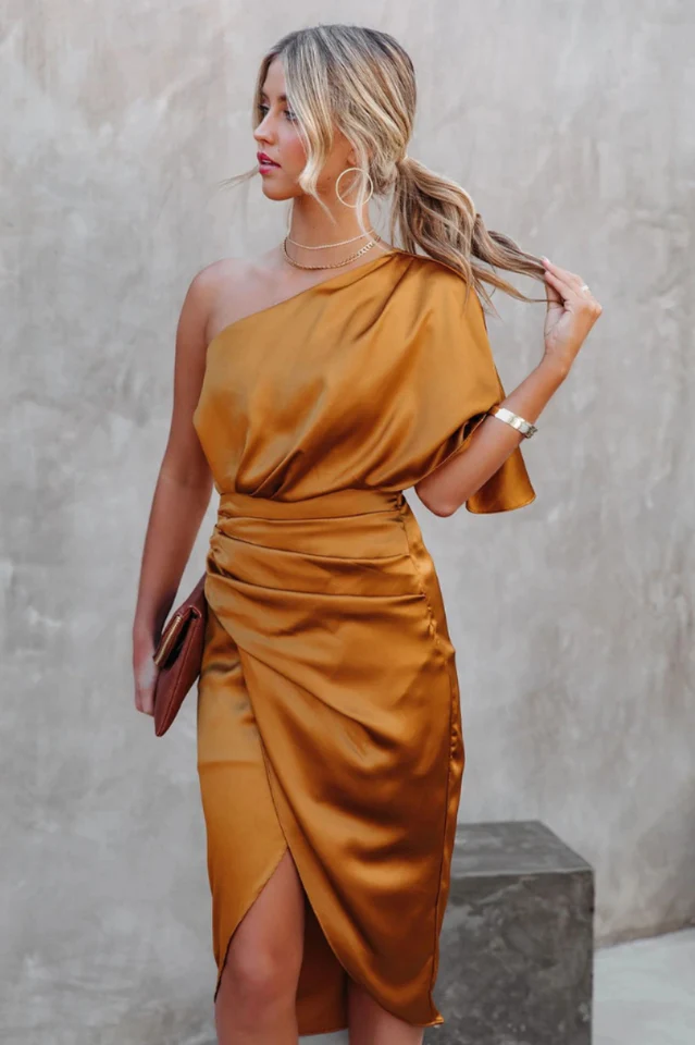 Kelly Satin Irregular Evening Dress - Image 9
