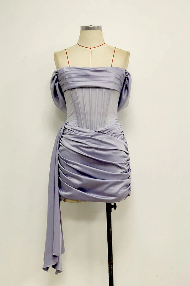 Kendal Basil Satin Draping Off Shoulder Corset Dress - Image 13