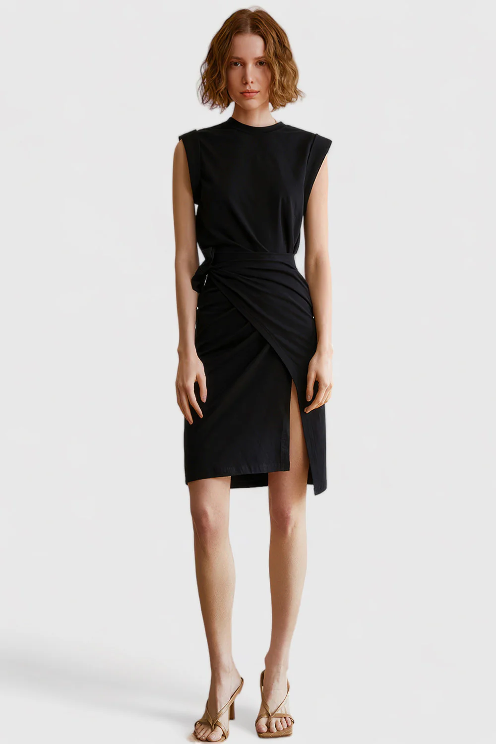 Knee Length Sleeveless Dress - Black - Image 2