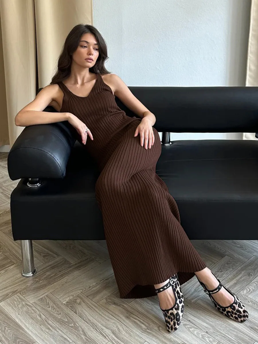 Knit Sleeveless Slim Fit Long Dress - Image 3